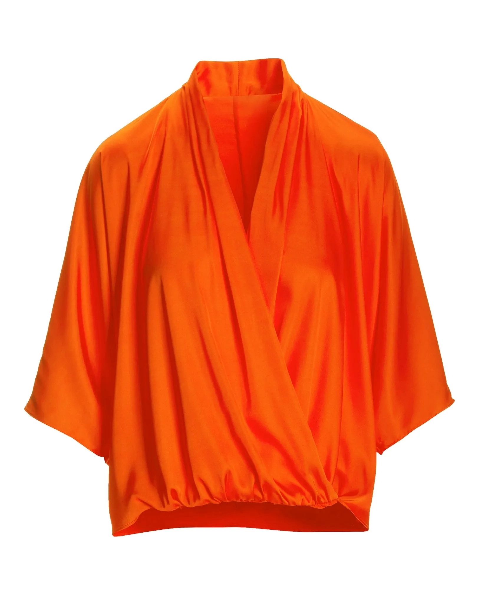 Whitney Draped Surplice Charmeuse Blouse Flame sold by Boston Proper product image thumbnail 2