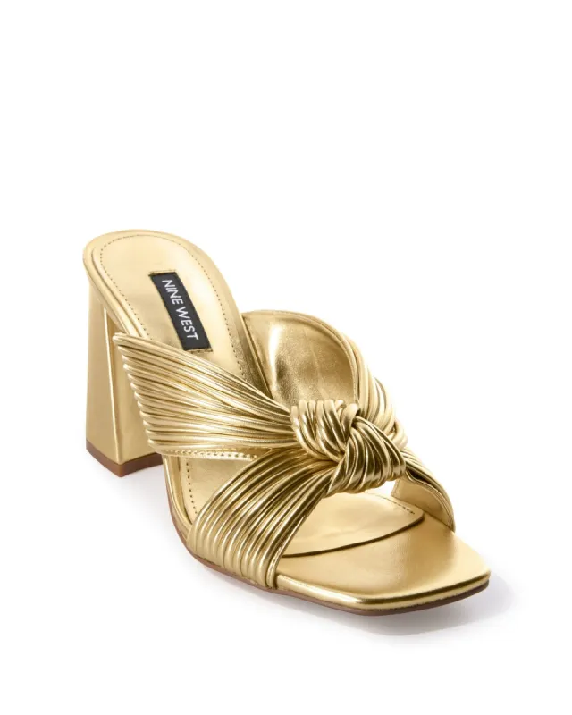 Knotted Block Heel Sandal Gold sold by Boston Proper