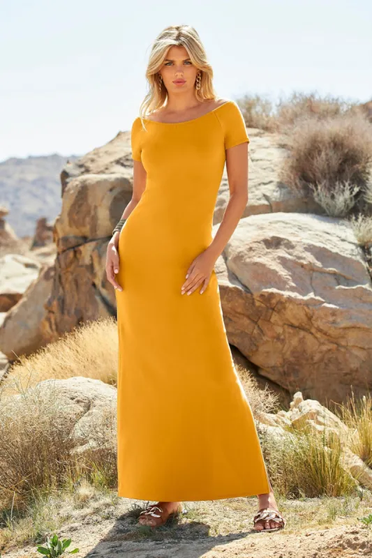 Off The Shoulder Short Sleeve Maxi Dress Golden Glow sold by Boston Proper