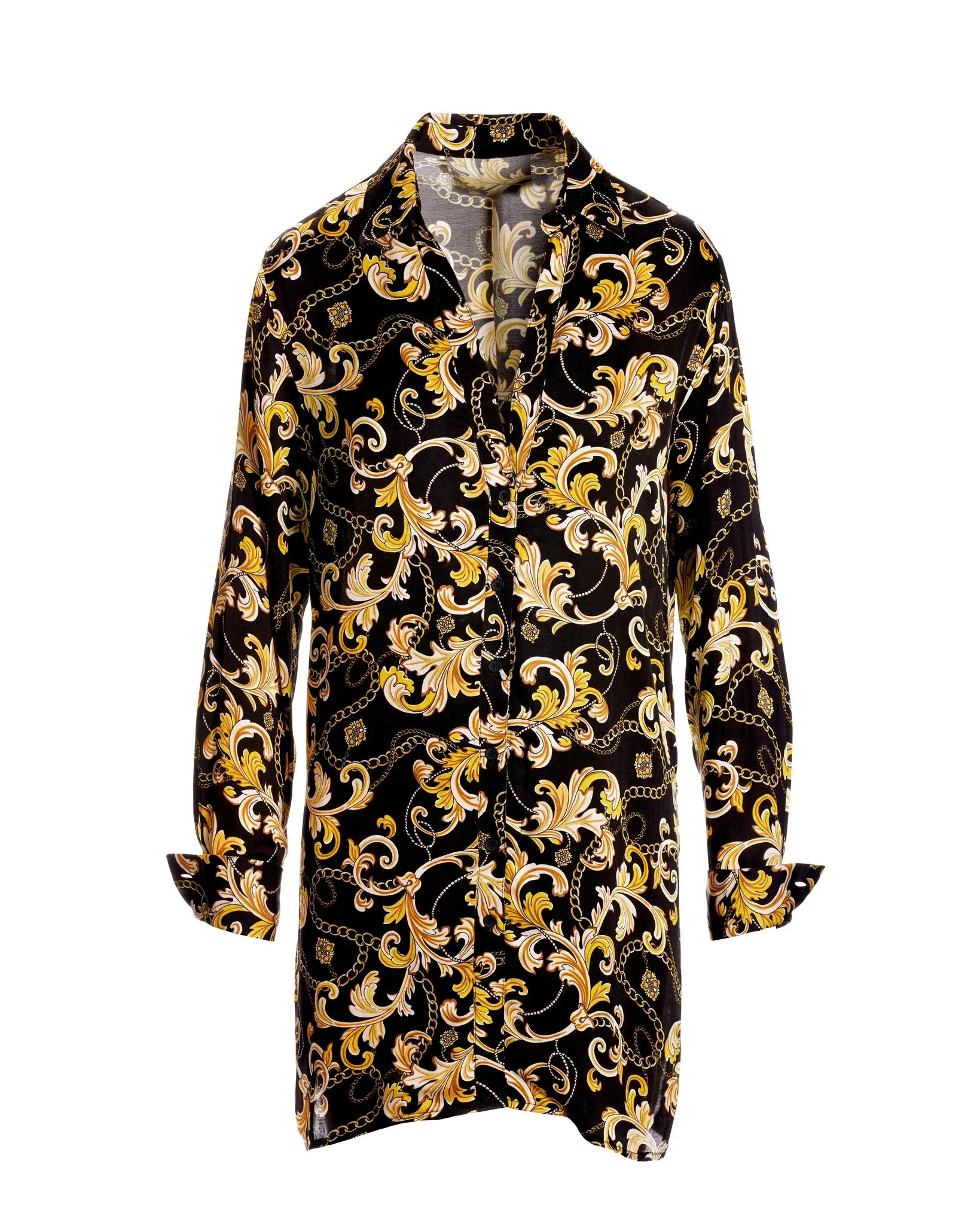 Filigree Status Print Button Up Shirt Cover-Up Black/Gold sold by Boston Proper product image thumbnail 2