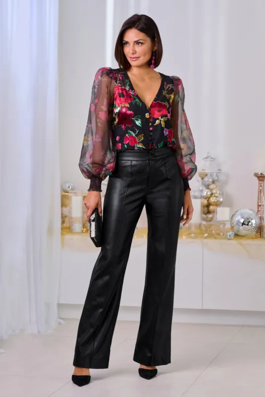 Faux Leather Wide Leg Trouser Black sold by Boston Proper