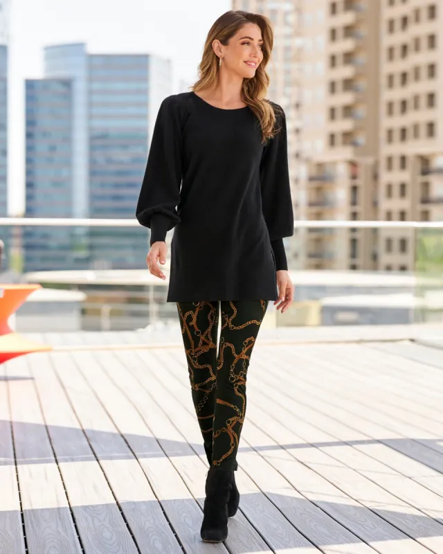 Aspen Golden Chains Print Ponte Legging Black/Gold sold by Boston Proper