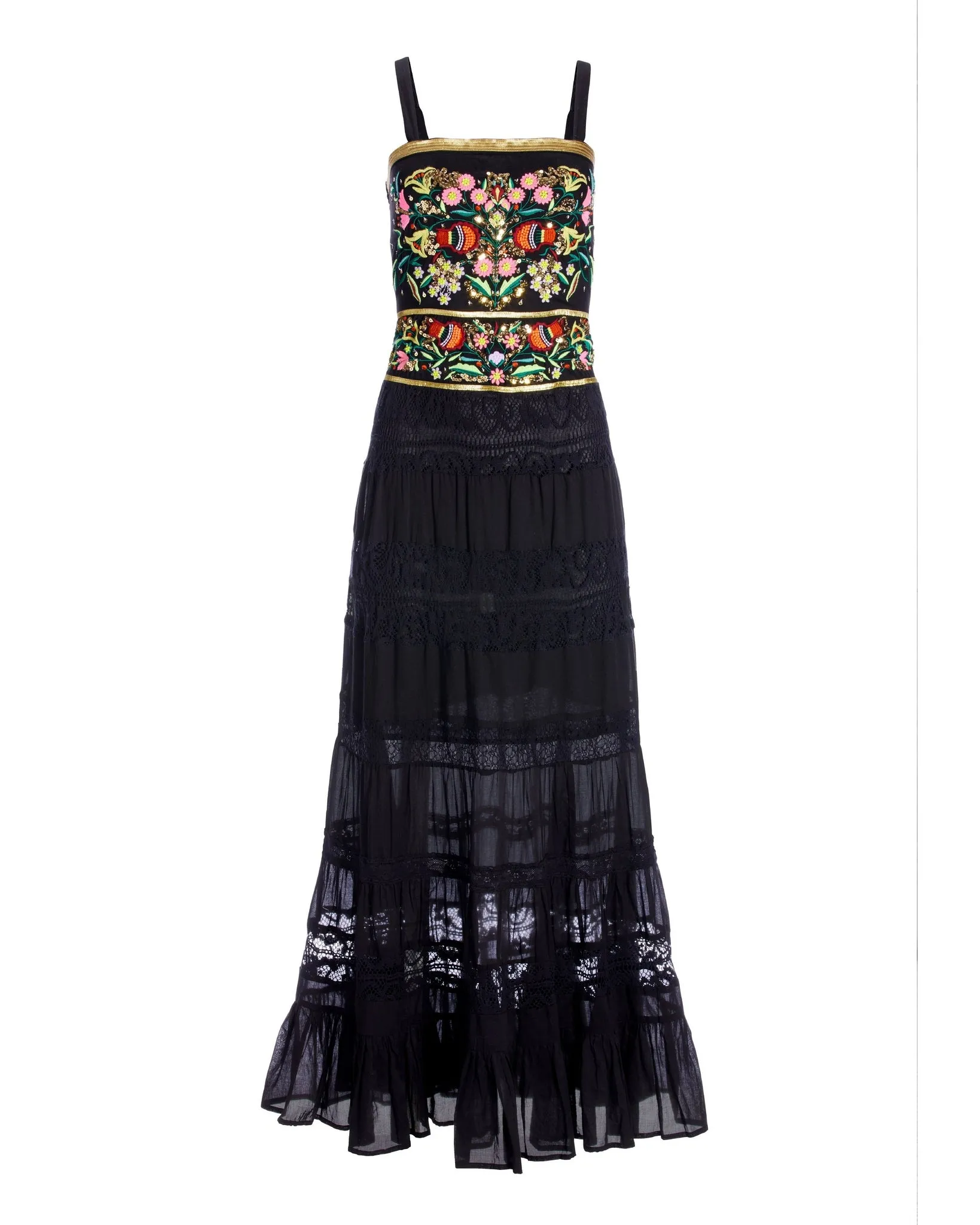 Sequin And Embroidered Lace Inset Maxi Dress Black Multi sold by Boston Proper product image thumbnail 2