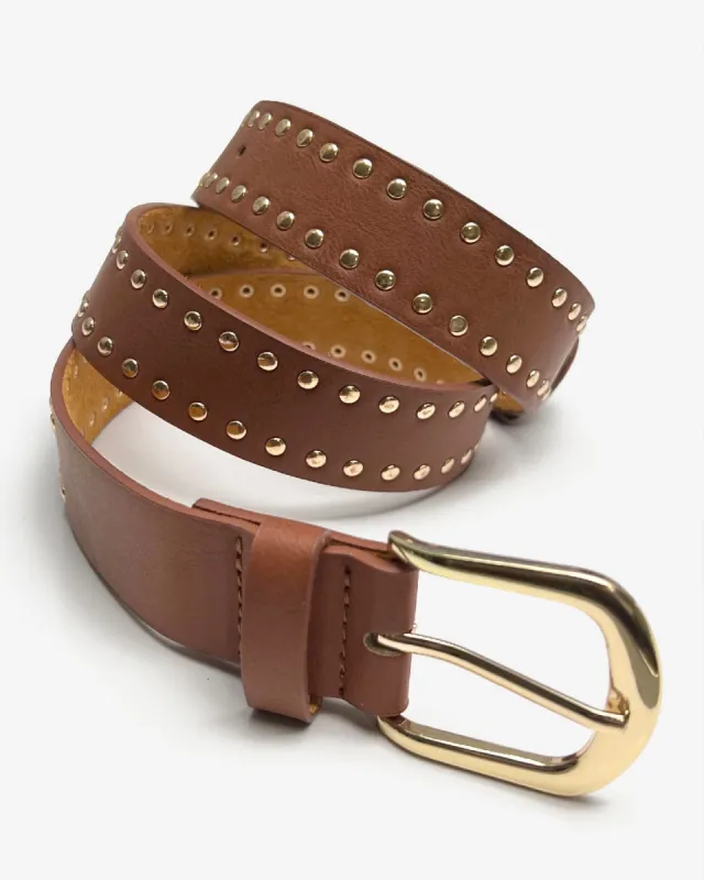 Gold Border Studded Belt Cognac Leather sold by Boston Proper