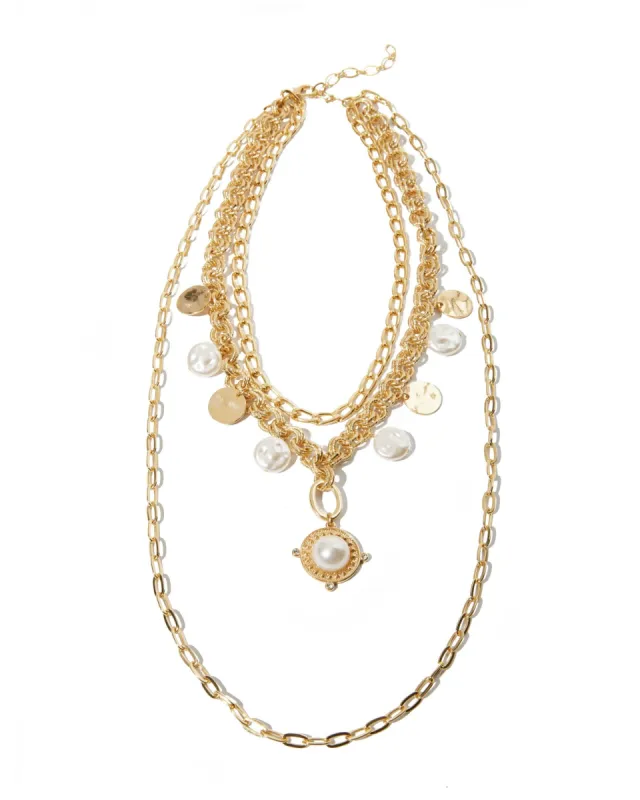 Layered Statement Pearl Necklace Gold sold by Boston Proper