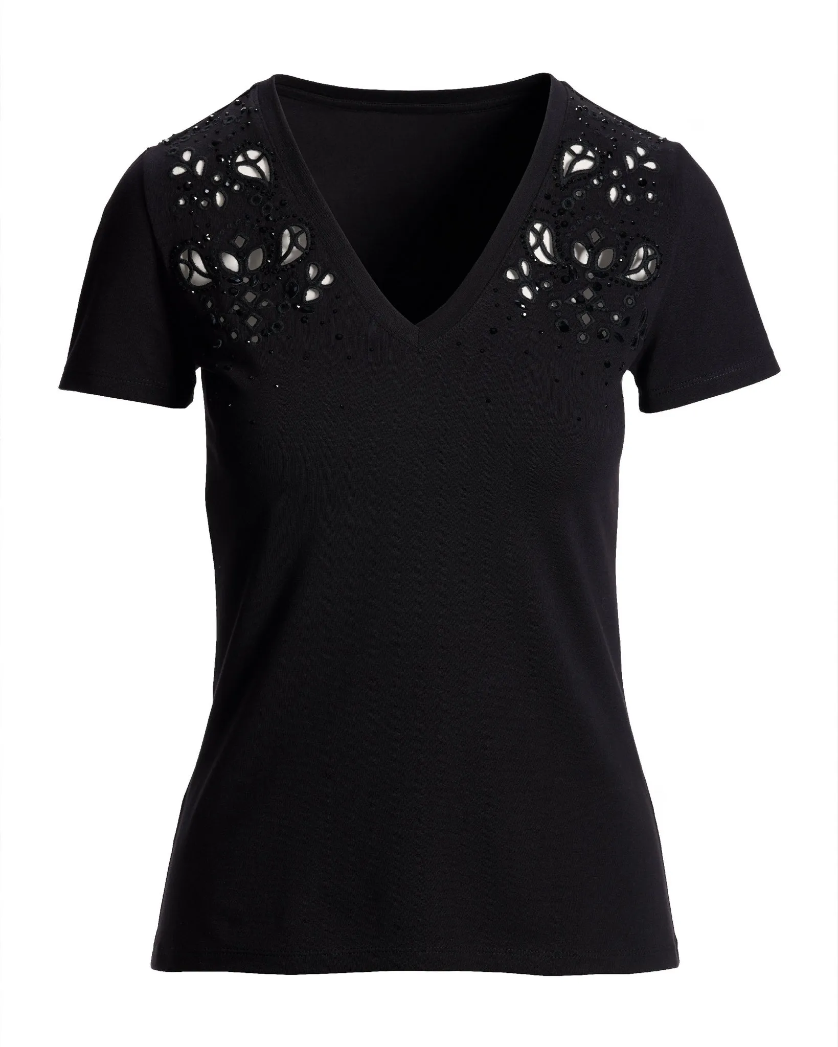 Rhinestone Eyelet V Neck Tee Proper Black sold by Boston Proper product image thumbnail 2