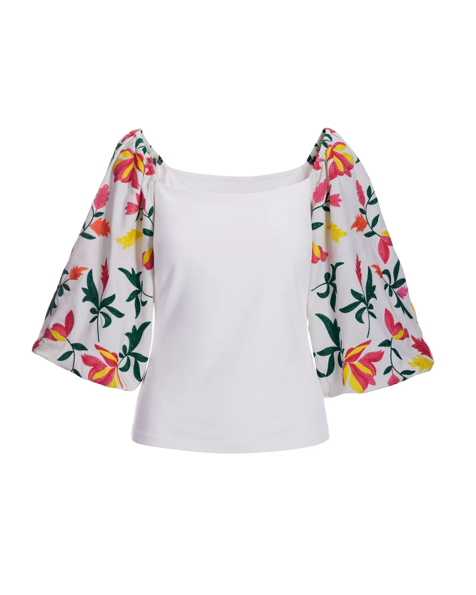 Embroidered-Sleeve Square-Neck Knit Top Multi sold by Boston Proper product image thumbnail 2