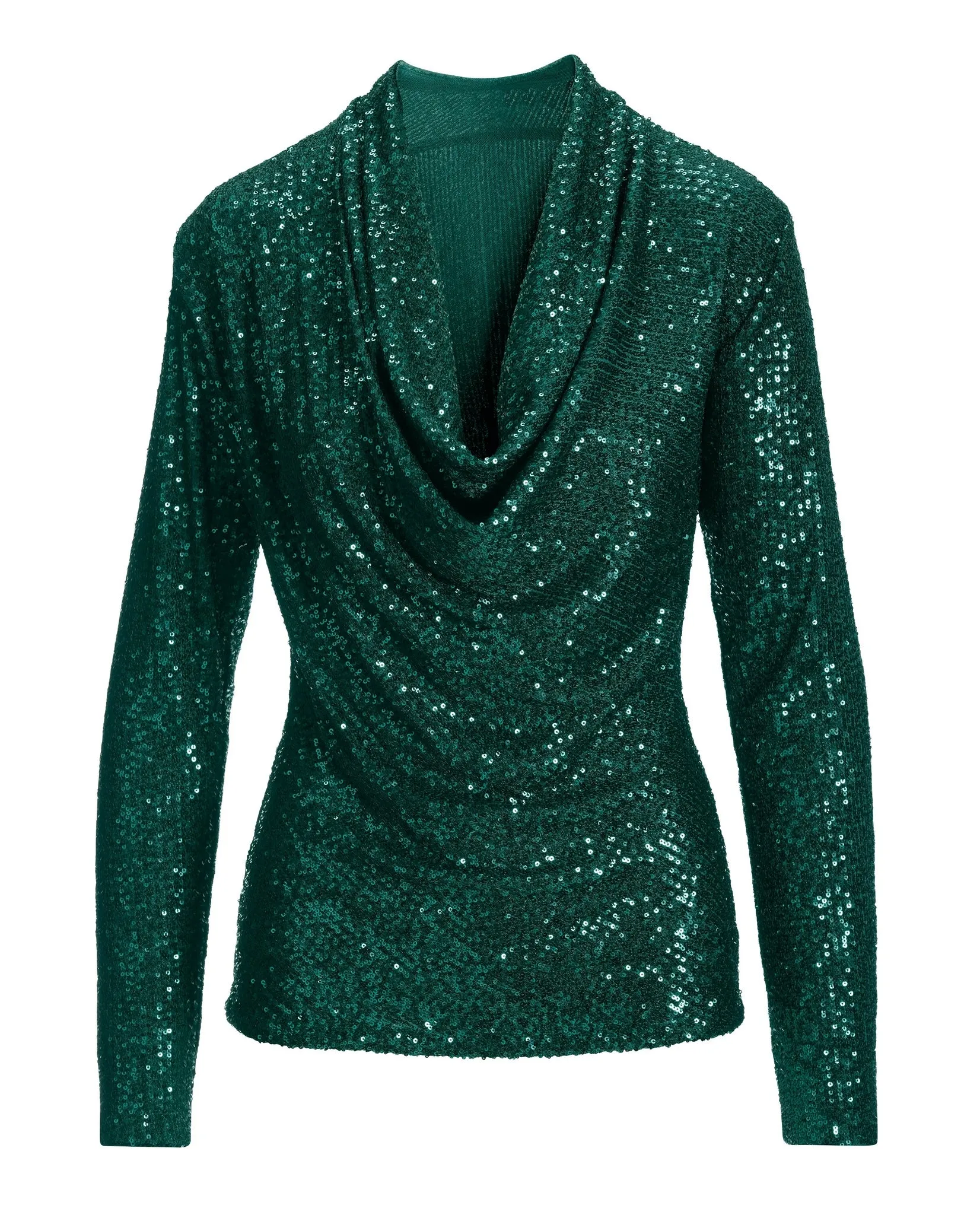 Sequin Cowl Neck Knit Top Deep Emerald sold by Boston Proper product image thumbnail 2