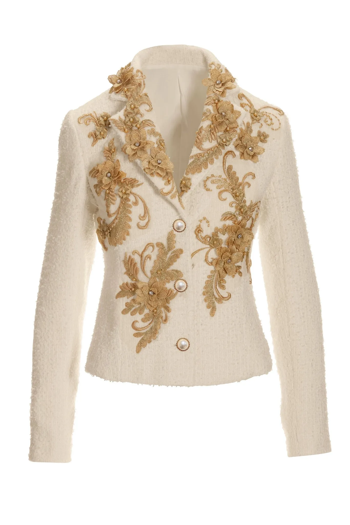 Metallic Floral Appliqu Tweed Parisian Jacket Off White/Gold sold by Boston Proper product image thumbnail 2