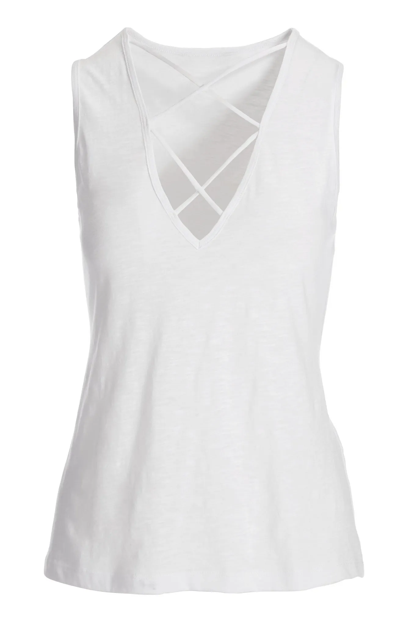 Plunging X Neck Slub Tank Top White sold by Boston Proper product image thumbnail 2
