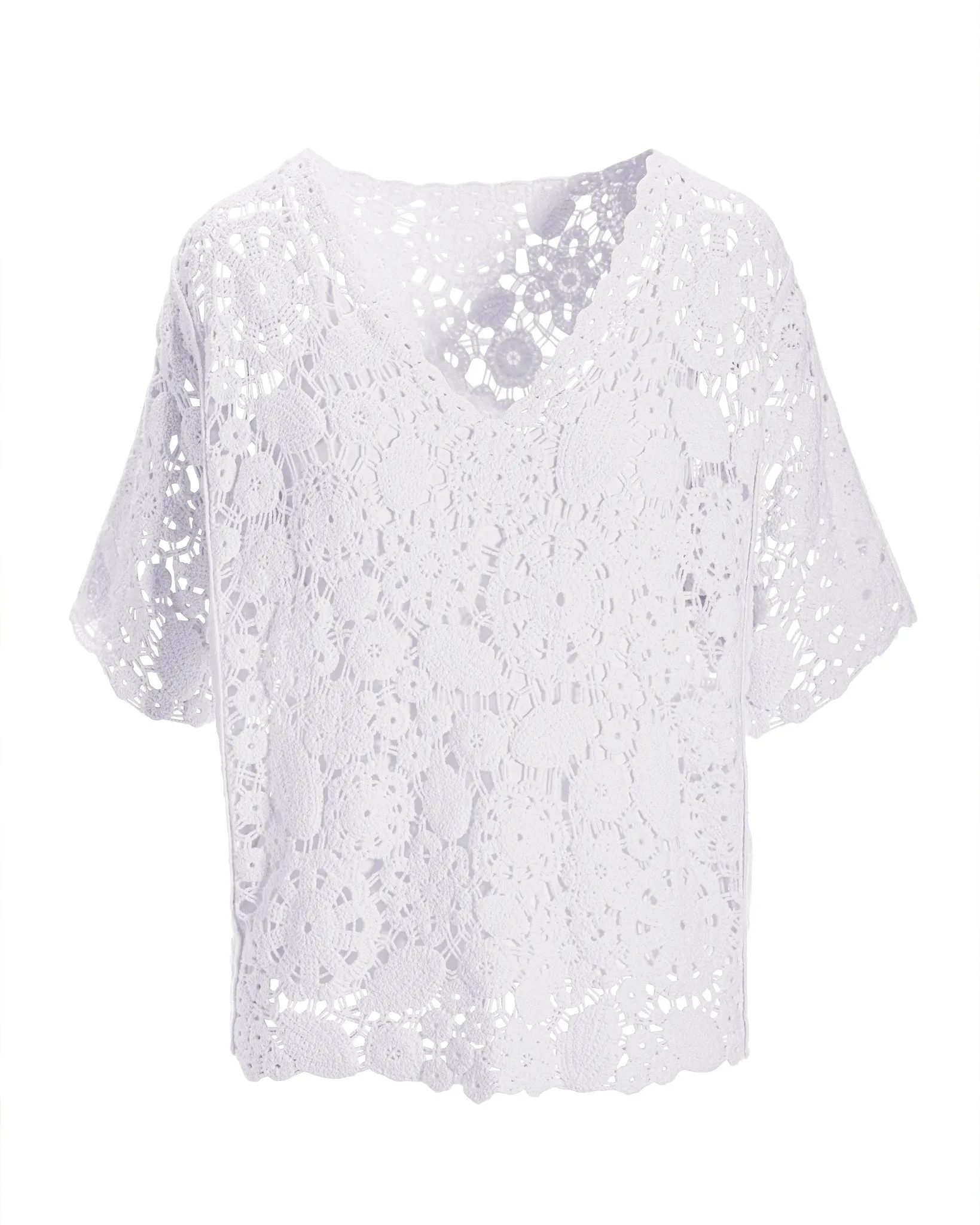 Crochet Effortless V Neck Short Sleeve Sweater White sold by Boston Proper product image thumbnail 2