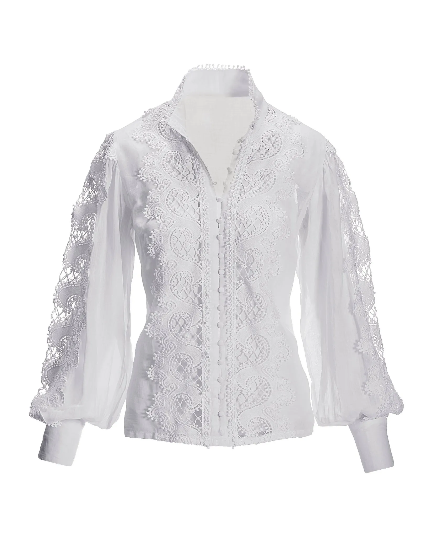 Lace Inset Drama Sleeve Shirt White sold by Boston Proper product image thumbnail 2