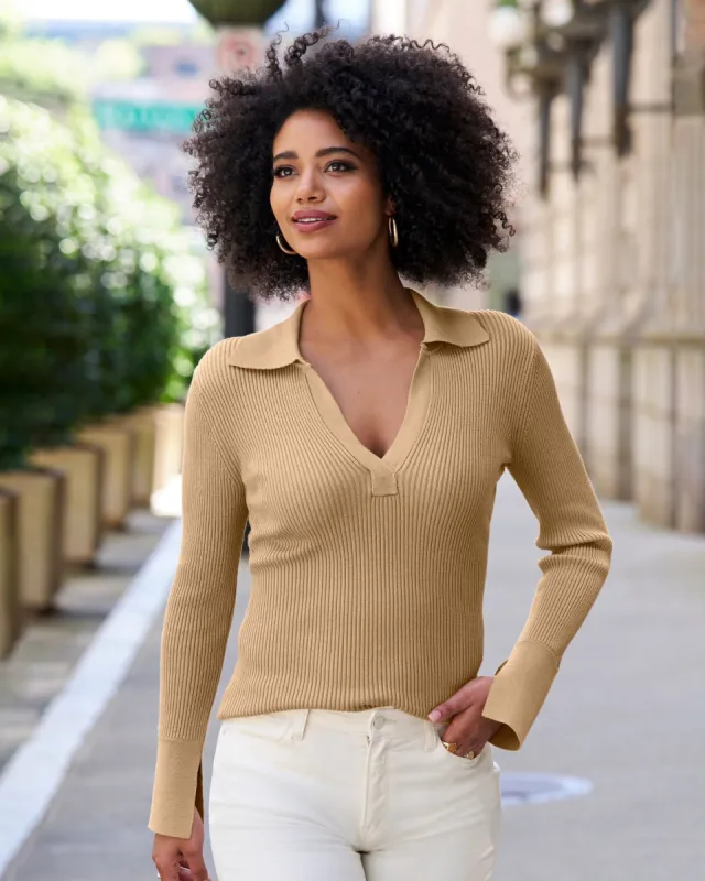 Ribbed Collar Sweater Sesame sold by Boston Proper