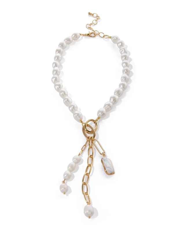 Pearl and Chain Drop Necklace Gold sold by Boston Proper