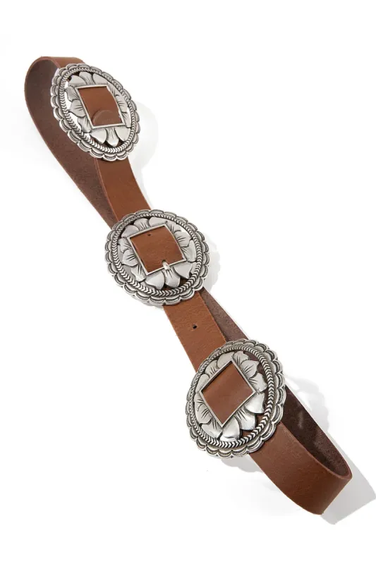Multi Metal Ring Leather Belt Brown sold by Boston Proper