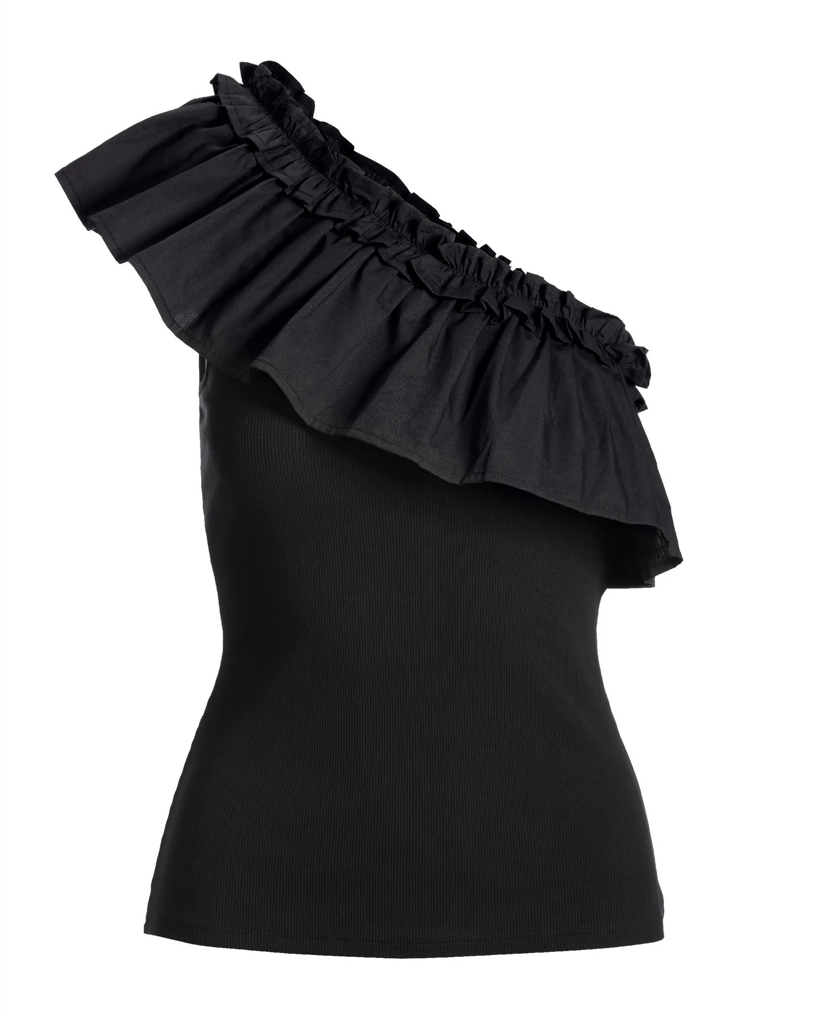 So Essential Ruffle Poplin One-Shoulder Top Proper Black sold by Boston Proper product image thumbnail 2