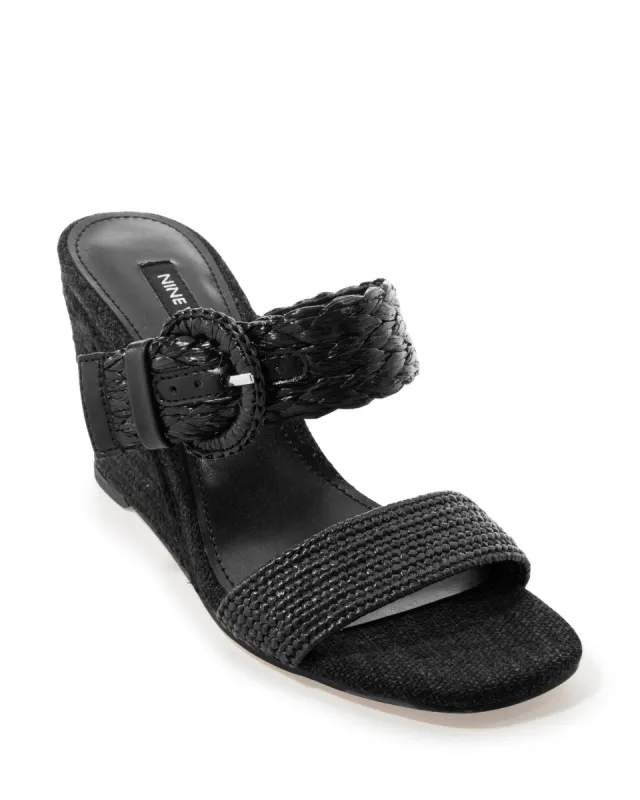 Raffia Buckle Detail Wedge Black sold by Boston Proper