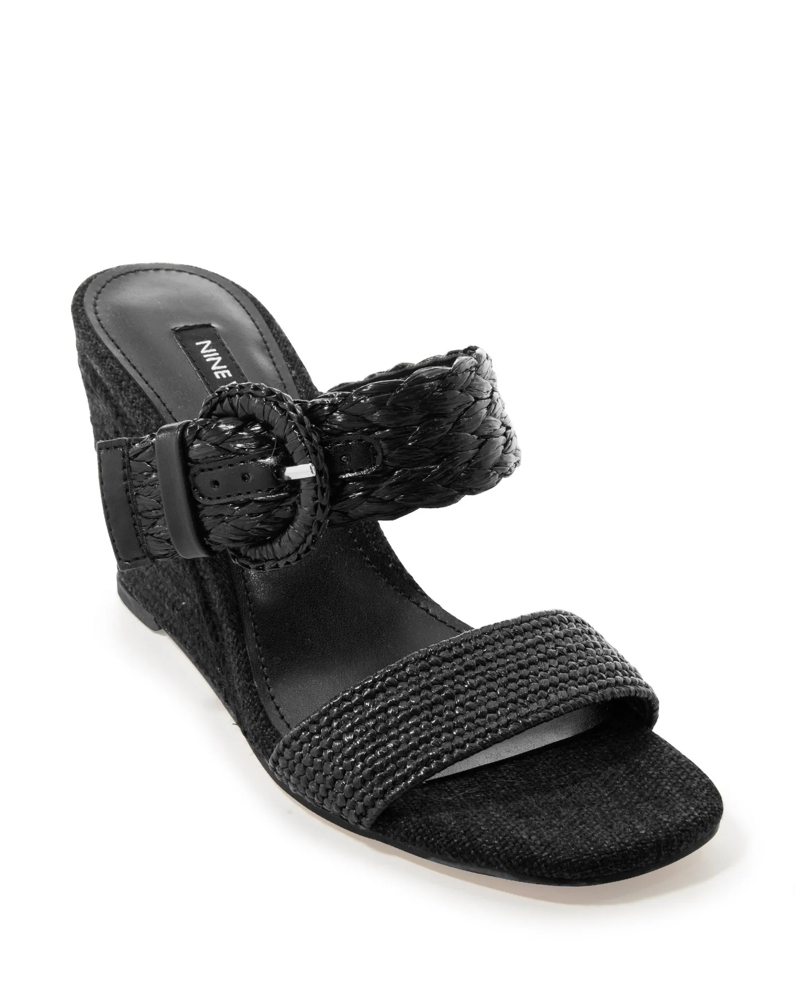 Raffia Buckle Detail Wedge Black sold by Boston Proper