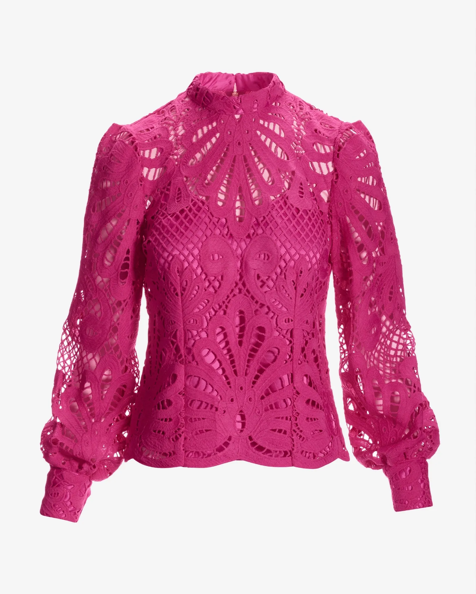 Mock Neck Lace Blouse Raspberry Rose sold by Boston Proper product image thumbnail 2