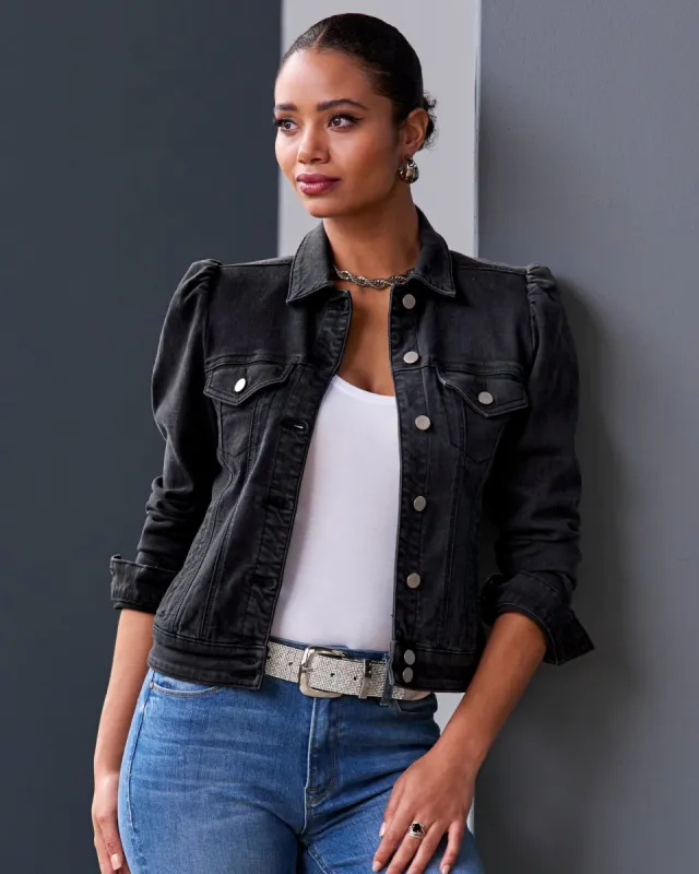 Denim Puff-Sleeve Jacket Black Wash sold by Boston Proper