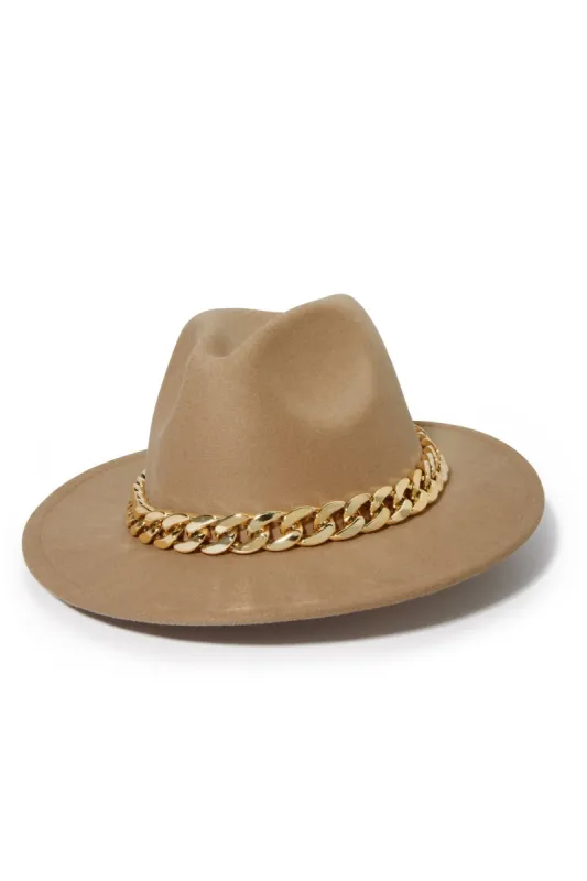 Chain Wide Brim Hat Camel sold by Boston Proper
