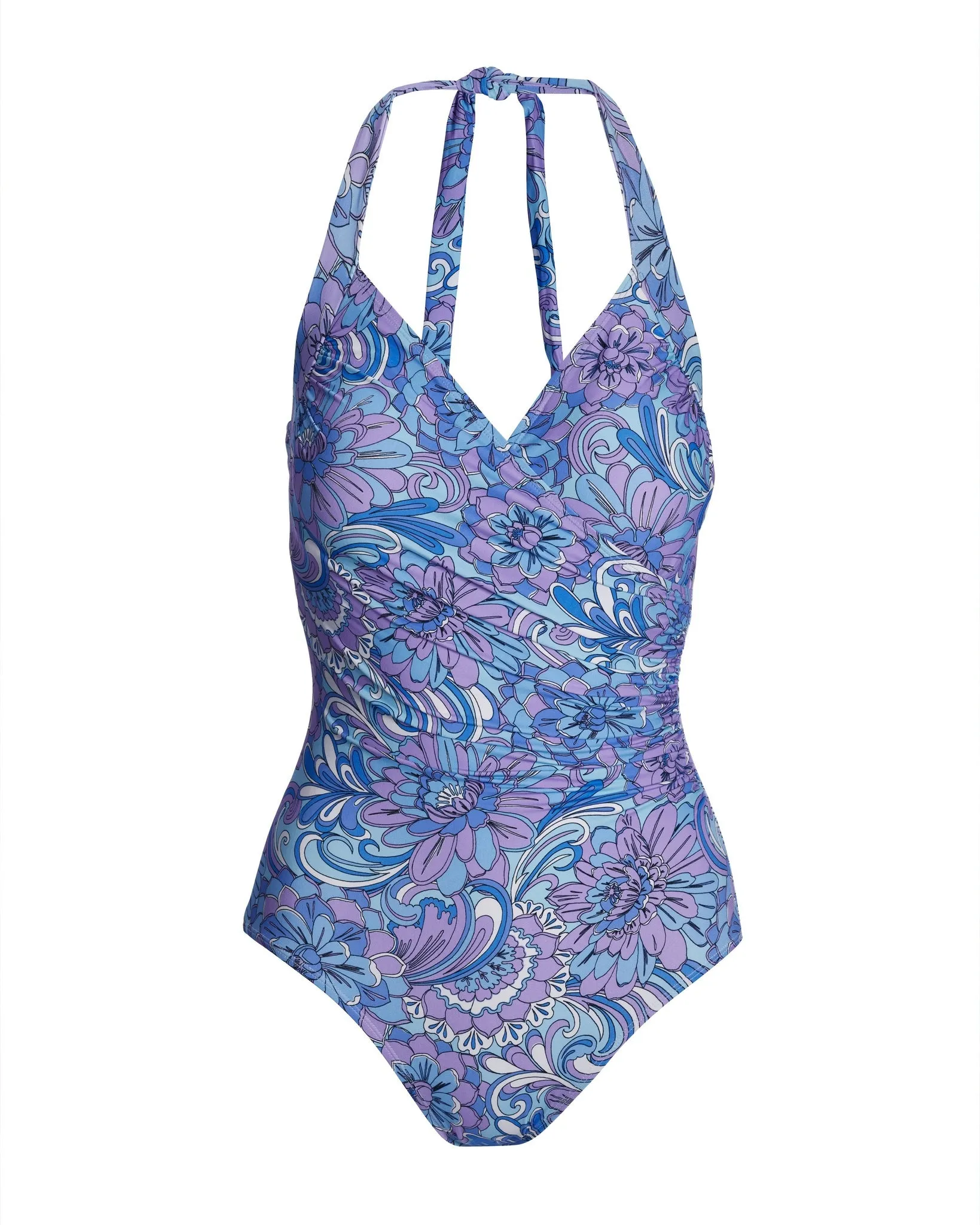 Swim Sense Exploded Blooms Print Surplice One Piece Blue sold by Boston Proper product image thumbnail 2