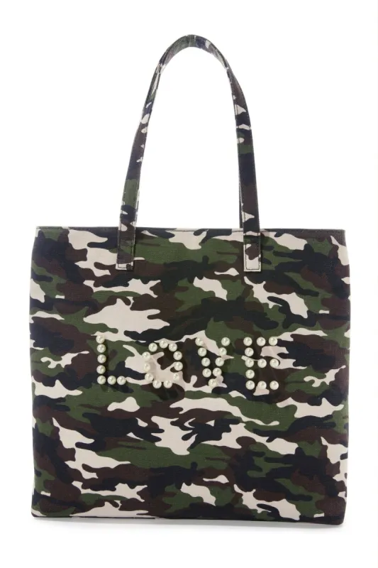 Pearl And Camo Tote Bag Green sold by Boston Proper