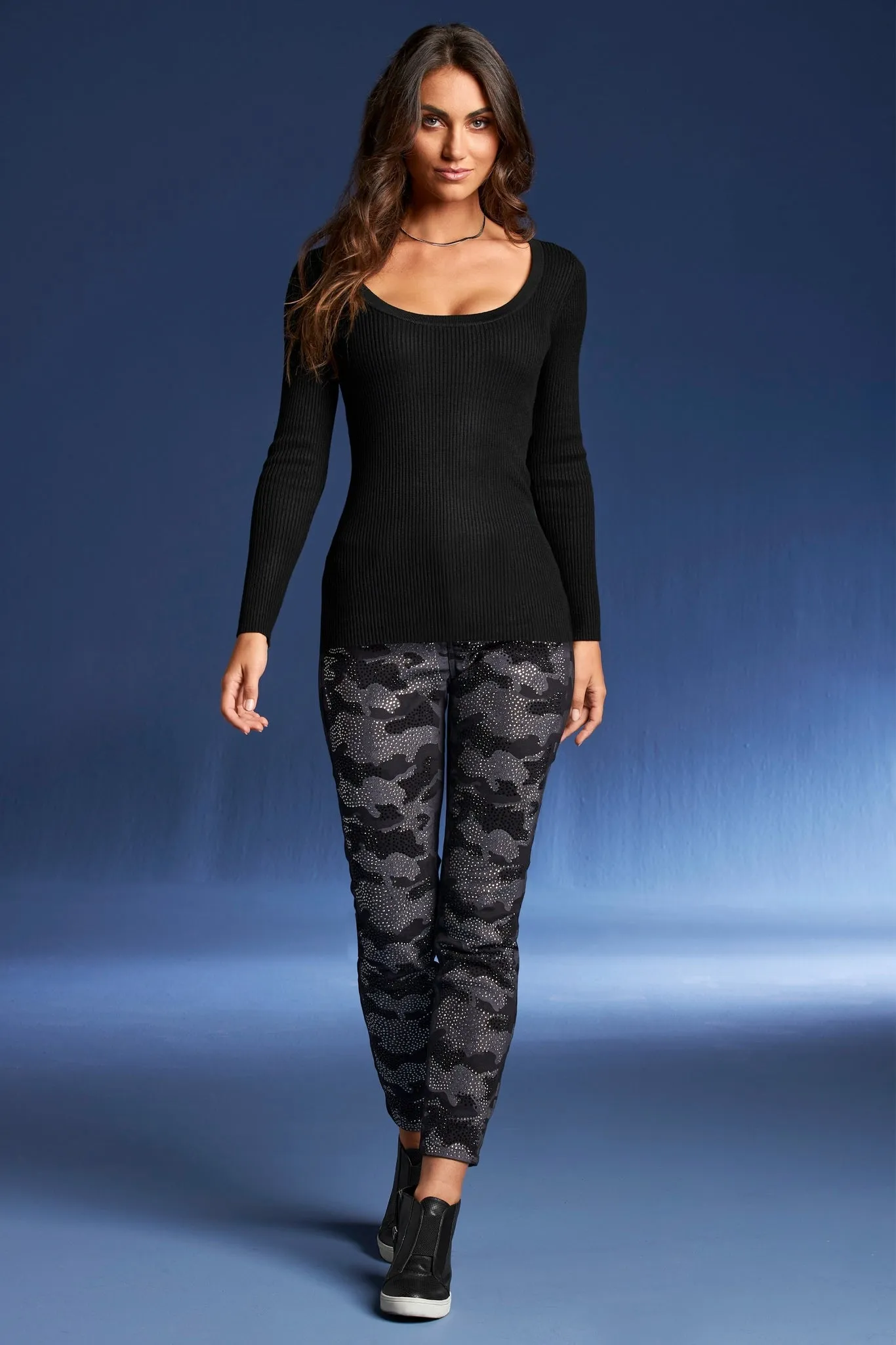 Crystal Embellished Camo Ankle Jean Black/Gray sold by Boston Proper