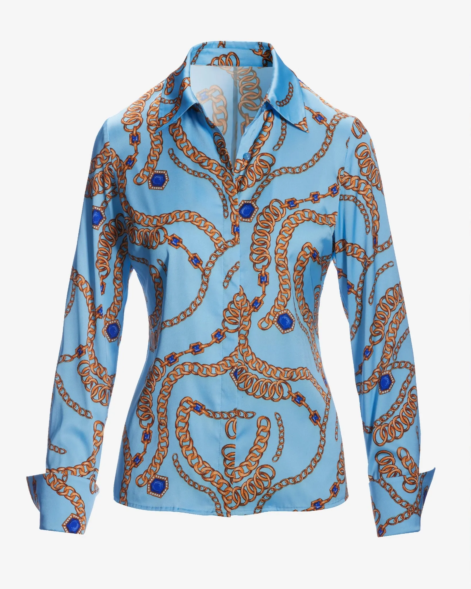 Jeweled Chains Sophia button up charmeuse blouse Blue sold by Boston Proper product image thumbnail 2