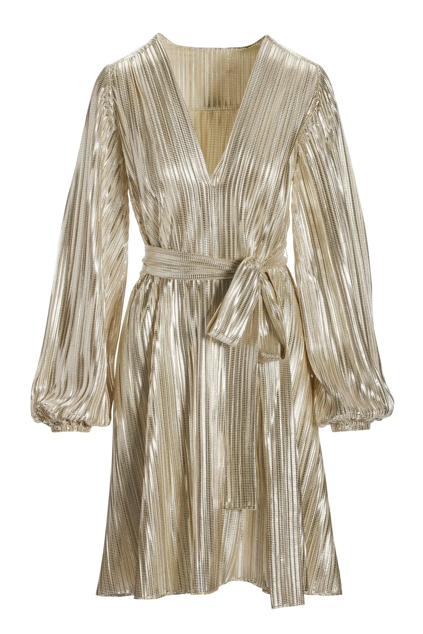 Metallic Pleated Long-Sleeve Dress Platinum sold by Boston Proper product image thumbnail 2