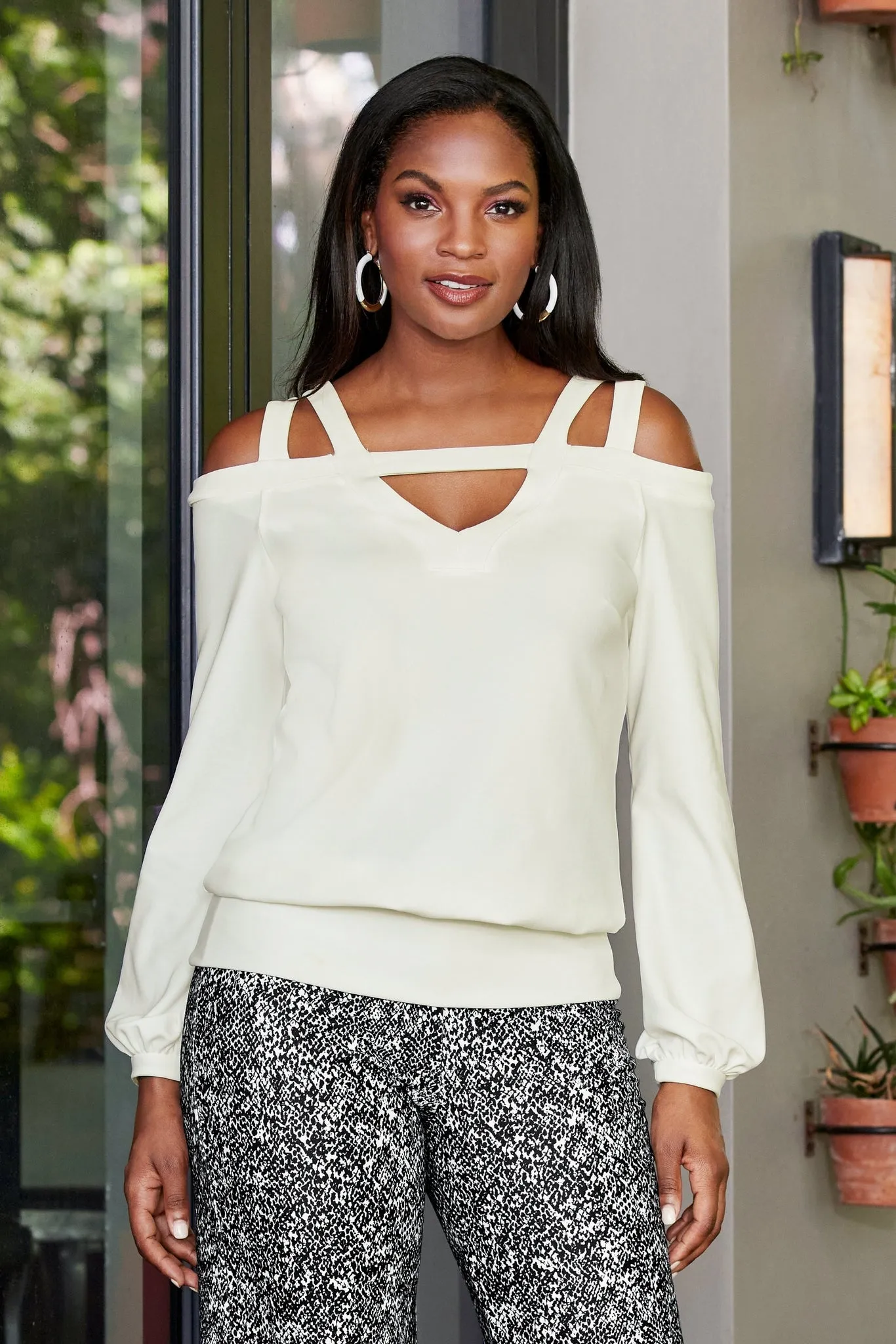 Beyond Travel Keyhole Strappy Cold Shoulder Top Ivory Coast sold by Boston Proper