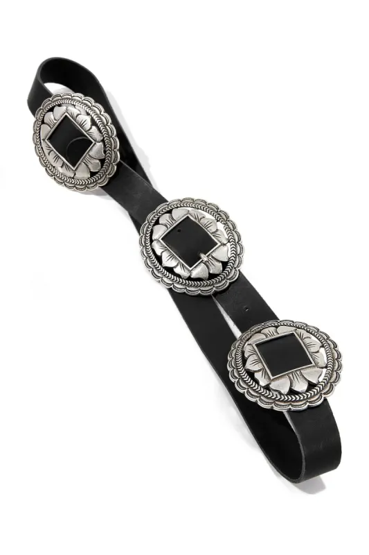 Multi Metal Ring Leather Belt Black sold by Boston Proper