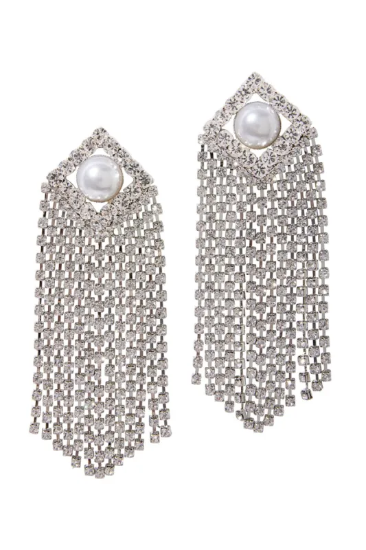 Pearl And Crystal Fringe Earrings Silver sold by Boston Proper