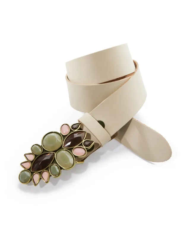 Multi Gem Buckle Belt Off White sold by Boston Proper