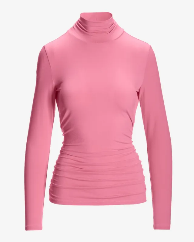 So Chic Ruched Turtleneck Top Phlox Pink sold by Boston Proper