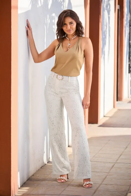 Knit Lace Straight-Leg Trouser Pant Off White sold by Boston Proper