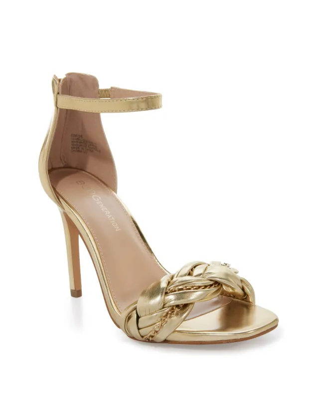Braided Metallic And Gold Chain Heel Gold sold by Boston Proper