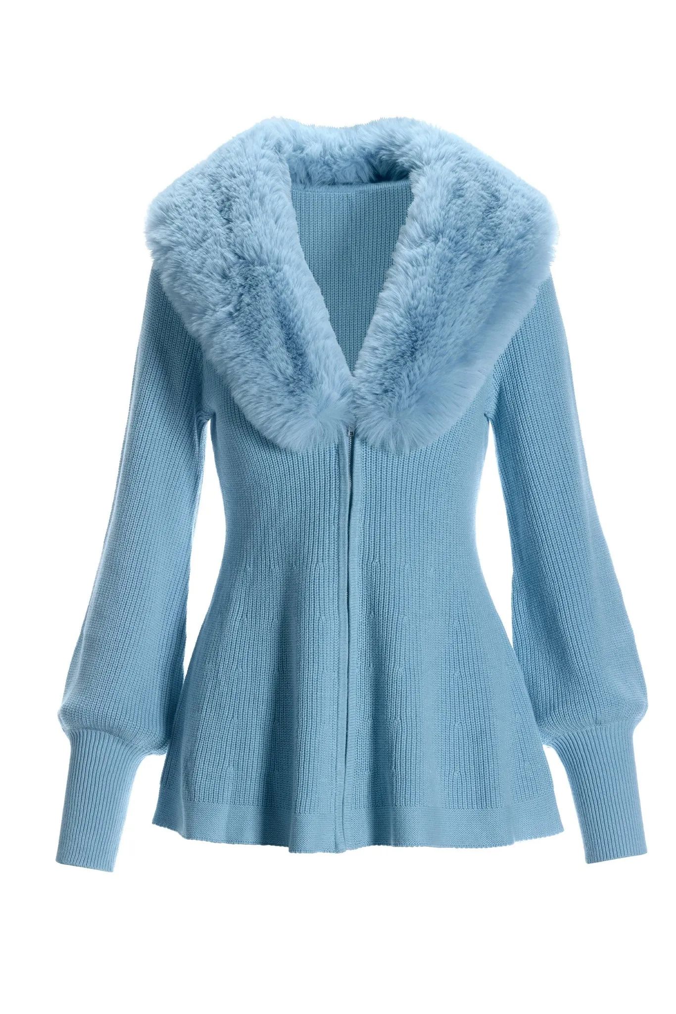 Faux Fur Balloon Sleeve A Line Zip Up Cardigan Airy Blue sold by Boston Proper product image thumbnail 2