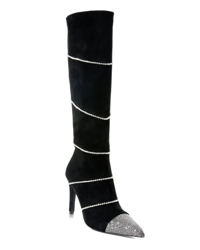 Crystal Wrap Heeled Boot Black made by Lauren Lorraine