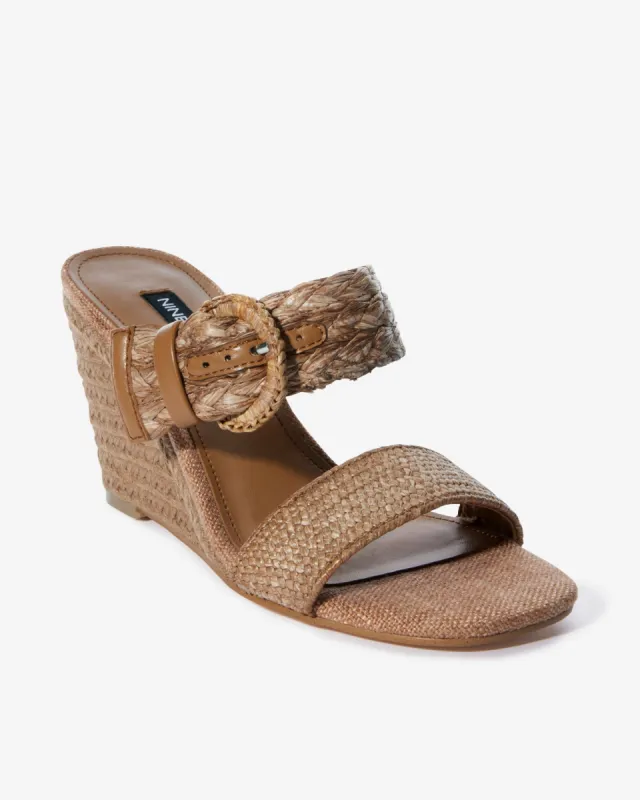 Raffia Buckle Detail Wedge Tan made by Nine West