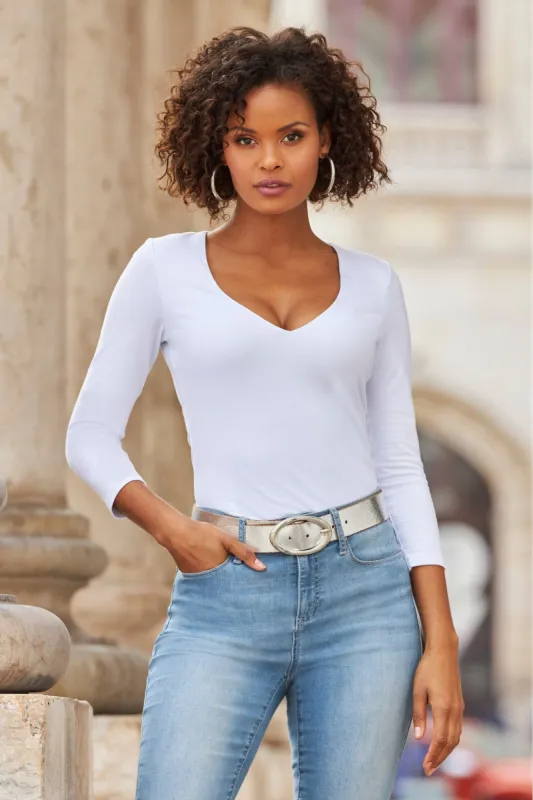 So Sexy V Neck Knit Top White sold by Boston Proper