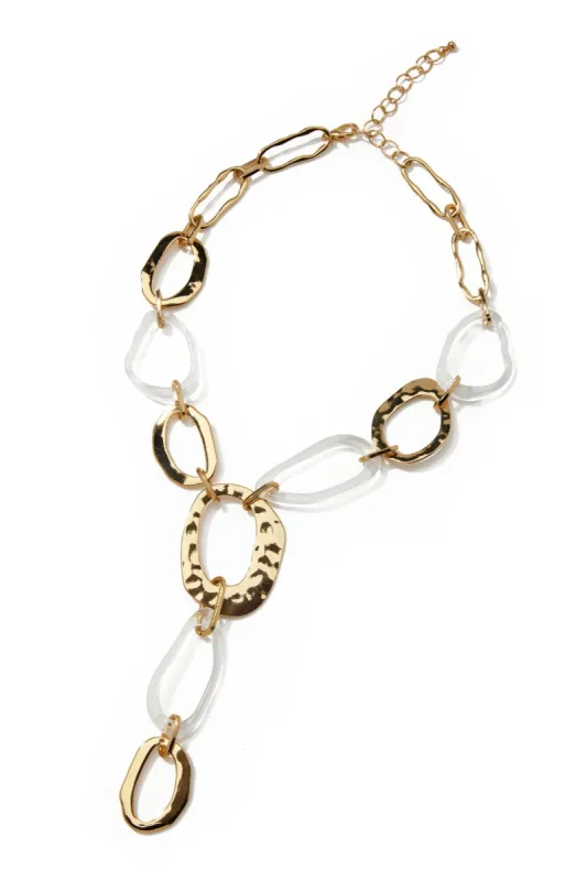 Hammered Oval & Lucite Necklace Gold/Clear sold by Boston Proper