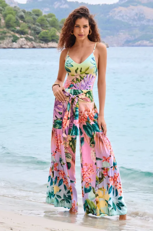 Floral Printed Cover Up Pant Lilac Multi sold by Boston Proper
