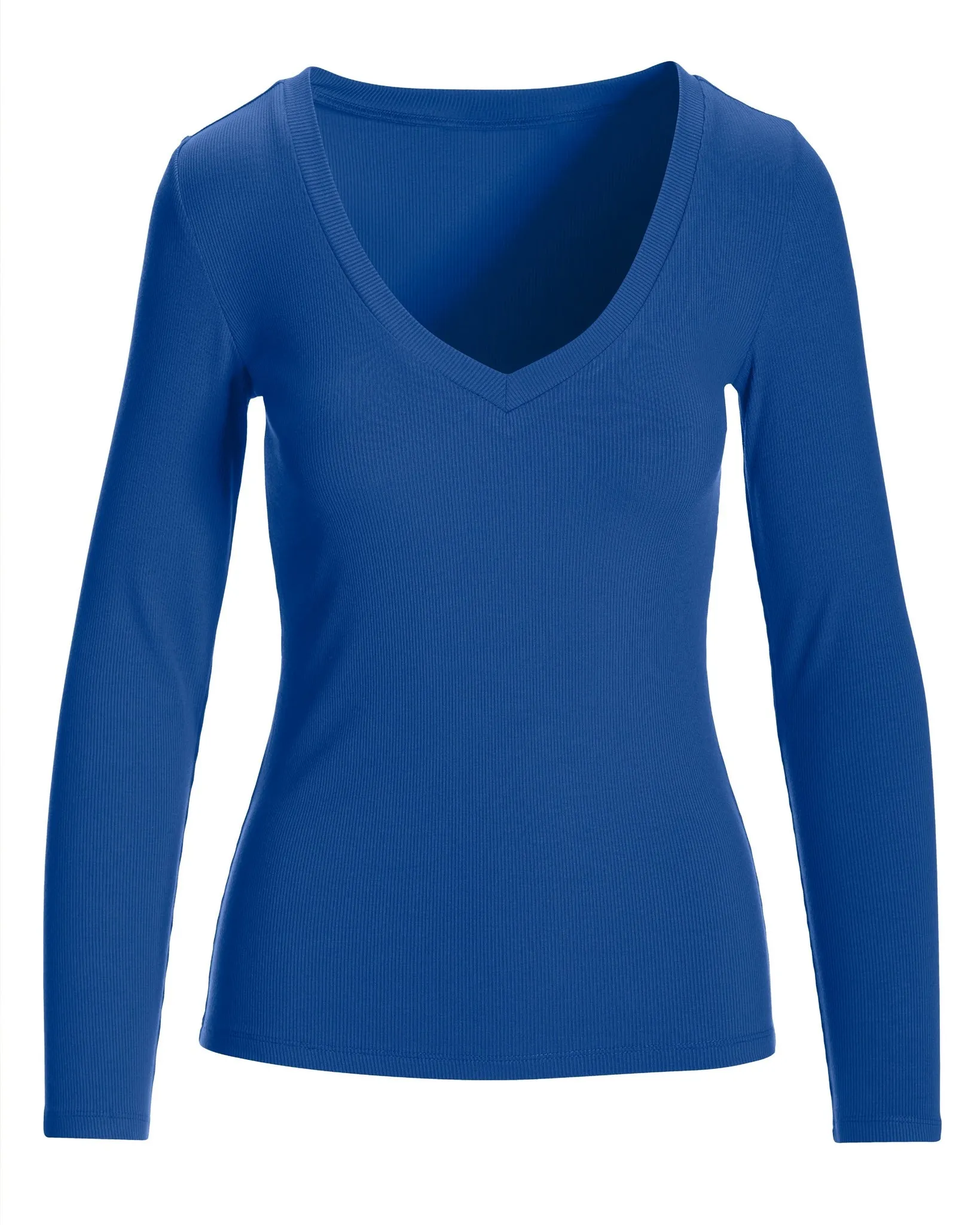 So Essential Ribbed V Neck Long Sleeve Top Lapis Blue sold by Boston Proper product image thumbnail 2