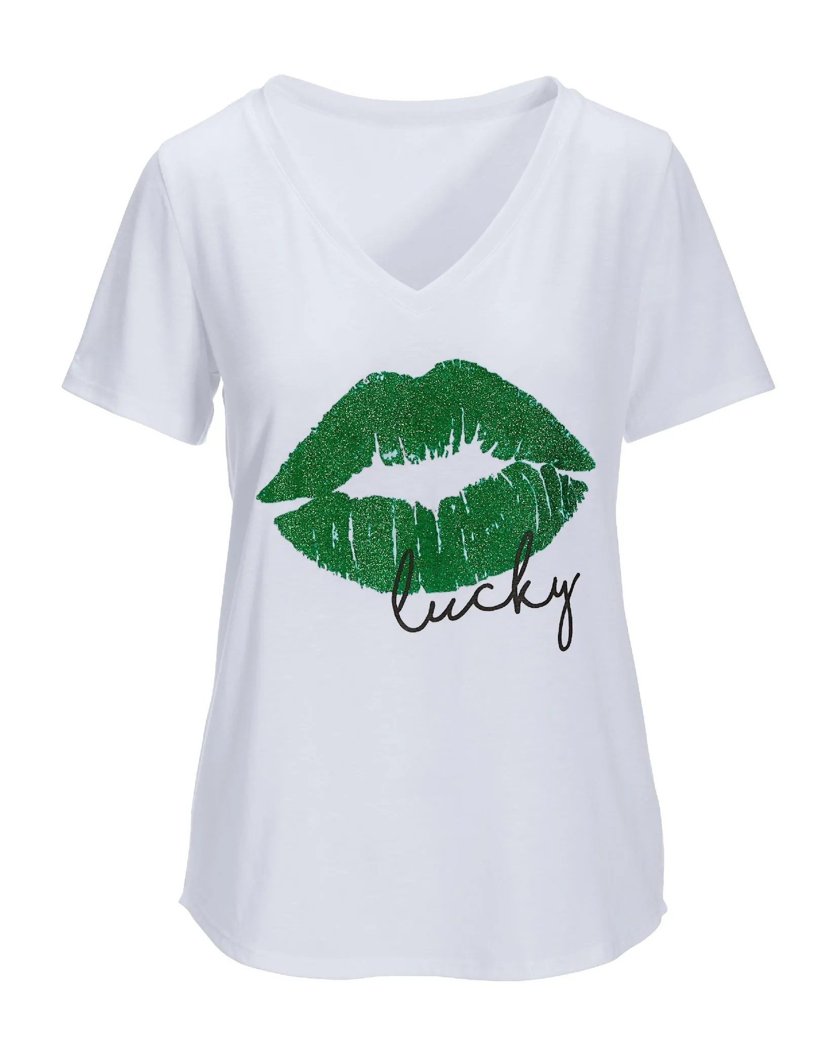 Lucky Glitter Lip V Neck Tee White sold by Boston Proper product image thumbnail 2