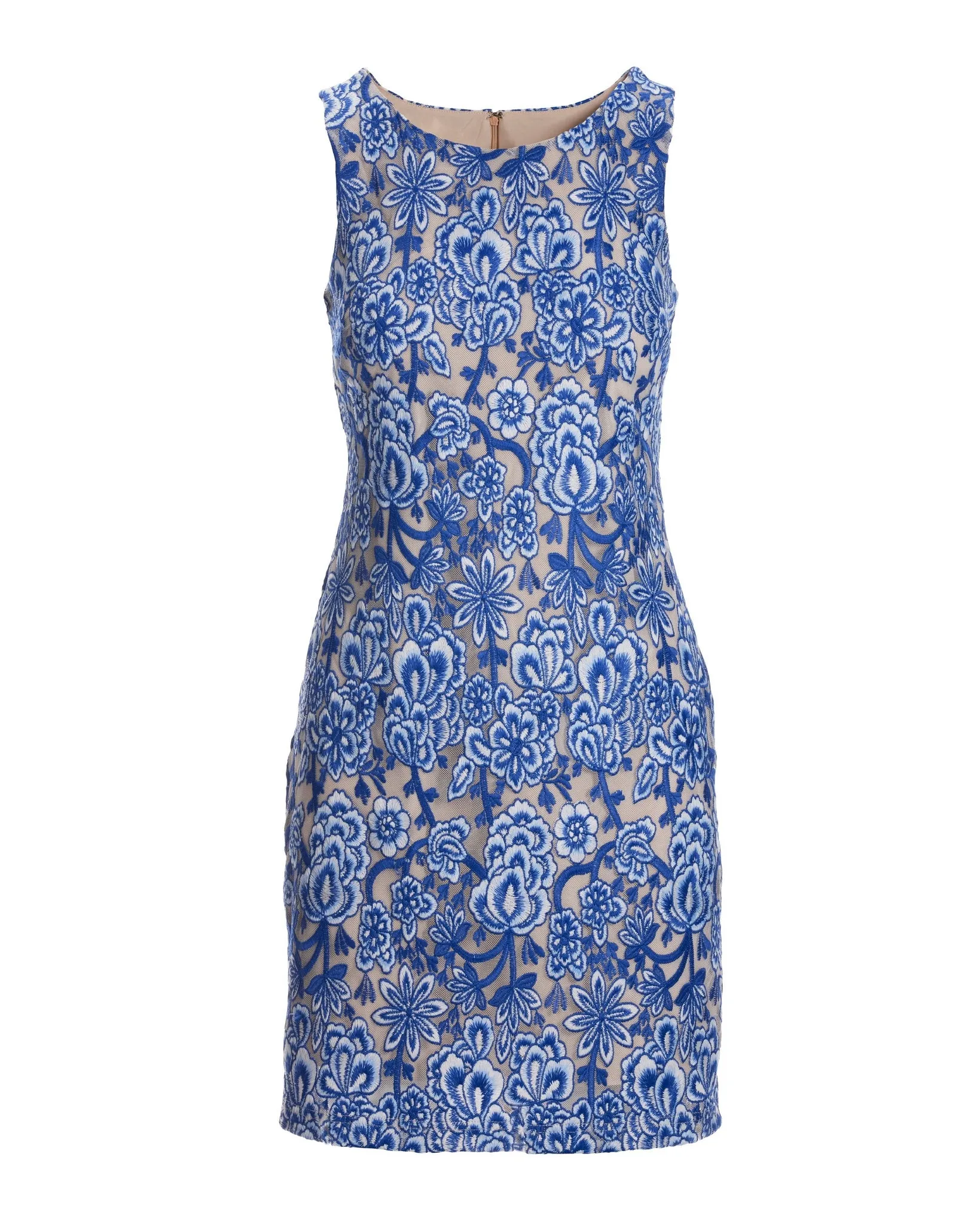 Floral Embroidered Mesh High Neck Sheath Dress Blue Multi sold by Boston Proper product image thumbnail 2