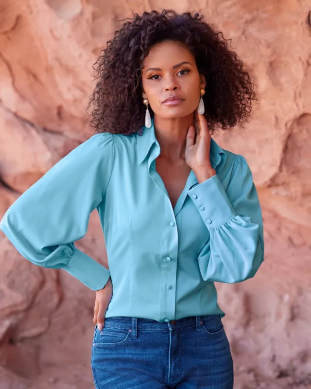 Victoria Chic Drama Sleeve Shirt Airy Blue sold by Boston Proper