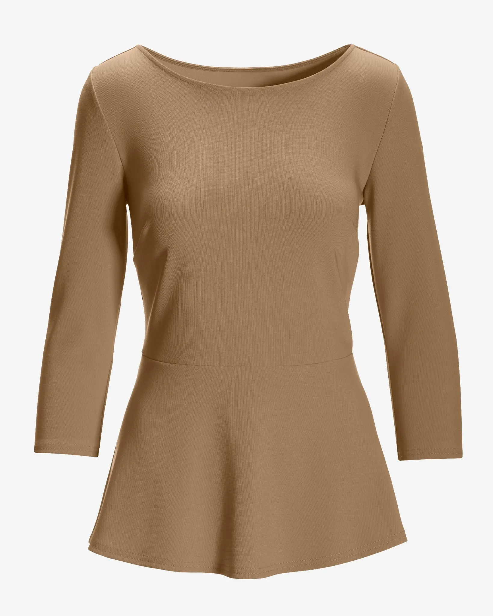 Beyond Travel Ballet Neck Peplum Top Camel sold by Boston Proper product image thumbnail 2