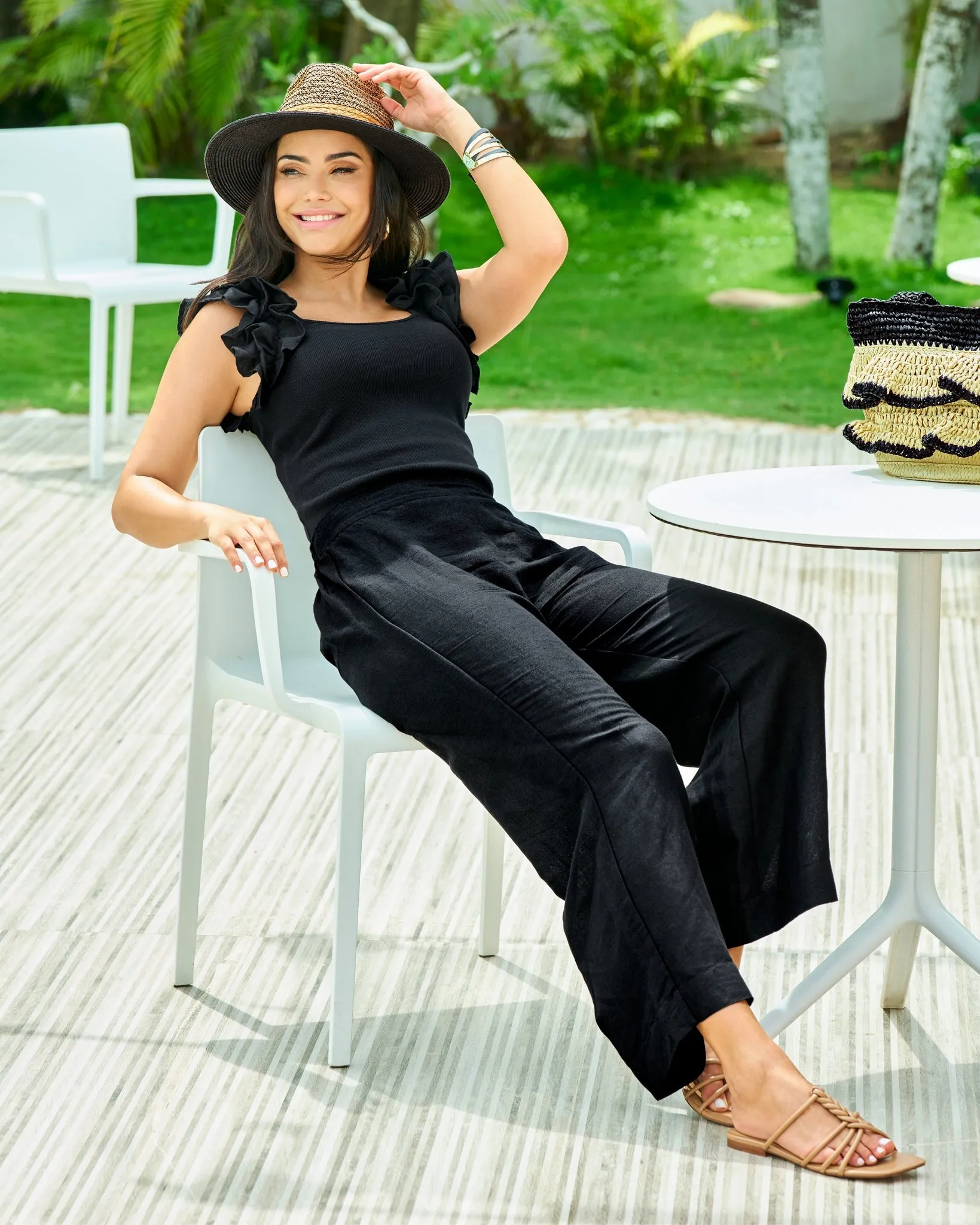 Malibu Linen Cropped Pant Black sold by Boston Proper