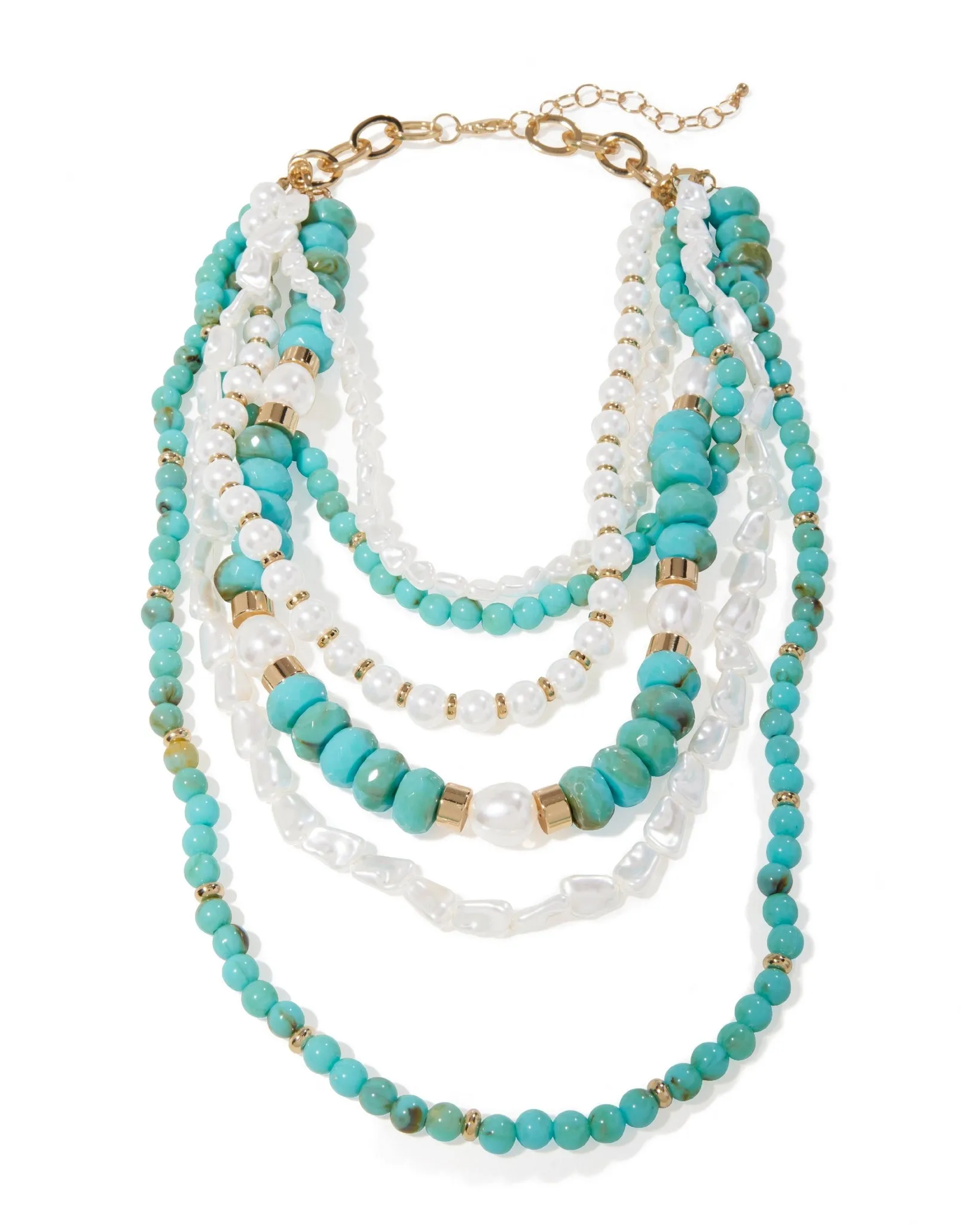 Turquoise and Pearl Layered Necklace White/Blue sold by Boston Proper